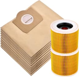 2x filter en 10x stofzuigerzakken geschikt voor Karcher voor WD3 / MV3 series - stofzakken - Vervangt 6.959-130.0 - A2204 A 2201 2204 2504 SE4001 — thumbnail 1