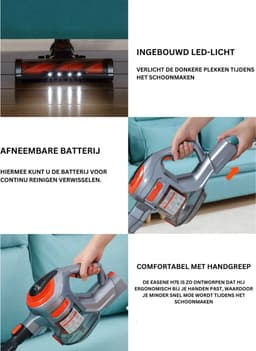 iLife H75 - steelstofzuiger zonder zak op accu - stofzuiger draadloos - snoerloos - 22.000KPa Zuigkracht - 1,3L Stofbak — thumbnail 2