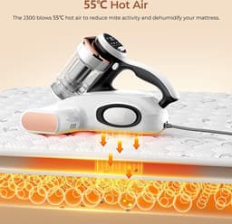JIGOO J300 Dual-Cup Smart Anti-Mijt Stofzuiger Voor Bed, 13KPa Zuigkracht, 55 Celsius Hete Lucht, UV Licht, 99,9% Verwijdert Mijten, 0,5L Stofbeker — thumbnail 4