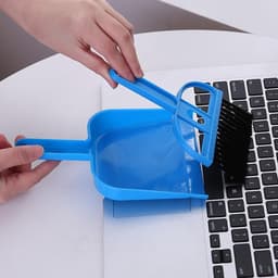 Mini Stoffer en Blik - Kleine Bezem Set - Bureau Schoonmaken - Zachte Borstelharen - Compact Ontwerp - Blauw — thumbnail 2
