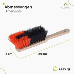 Stoffer en Blik Set - Houten Handveger - Dagelijks Schoonmaken - Zachte Vloerstrip - 2 Stuks - Zwart Oranje — thumbnail 2