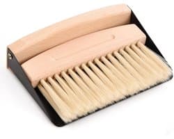 Kleine veegset - Mini stoffer blik - Bureau opruimen - Houtmateriaal - 16 x 13 x 4 cm - Beige zwart