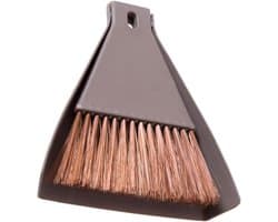 Mini stofpan en borstel - Kleine handbezem - Snel opruimen - Afgeschuinde borstel - 15x17cm - Bruin