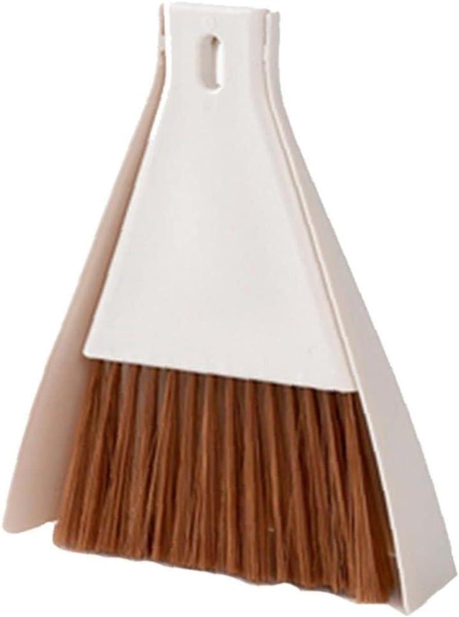 Mini Stofpan en Borstel Set - Kleine Handbezem Stofpan - Desktop Schoonmaken - Afgeschuinde Borstel - 15x17cm - Beige — afbeelding 1