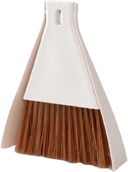 Mini Stofpan en Borstel Set - Kleine Handbezem Stofpan - Desktop Schoonmaken - Afgeschuinde Borstel - 15x17cm - Beige — thumbnail 1