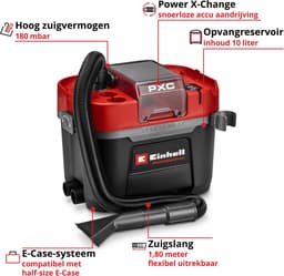 Einhell Accu Nat-/Droogzuiger TP-VC 18/10 Li BL L Solo - Power X-Change - 18 V/Li-ion - 10 L - 180 mbar - Slanglengte/-diameter: 1,8 m/36 mm - Excl. accu en lader — thumbnail 2