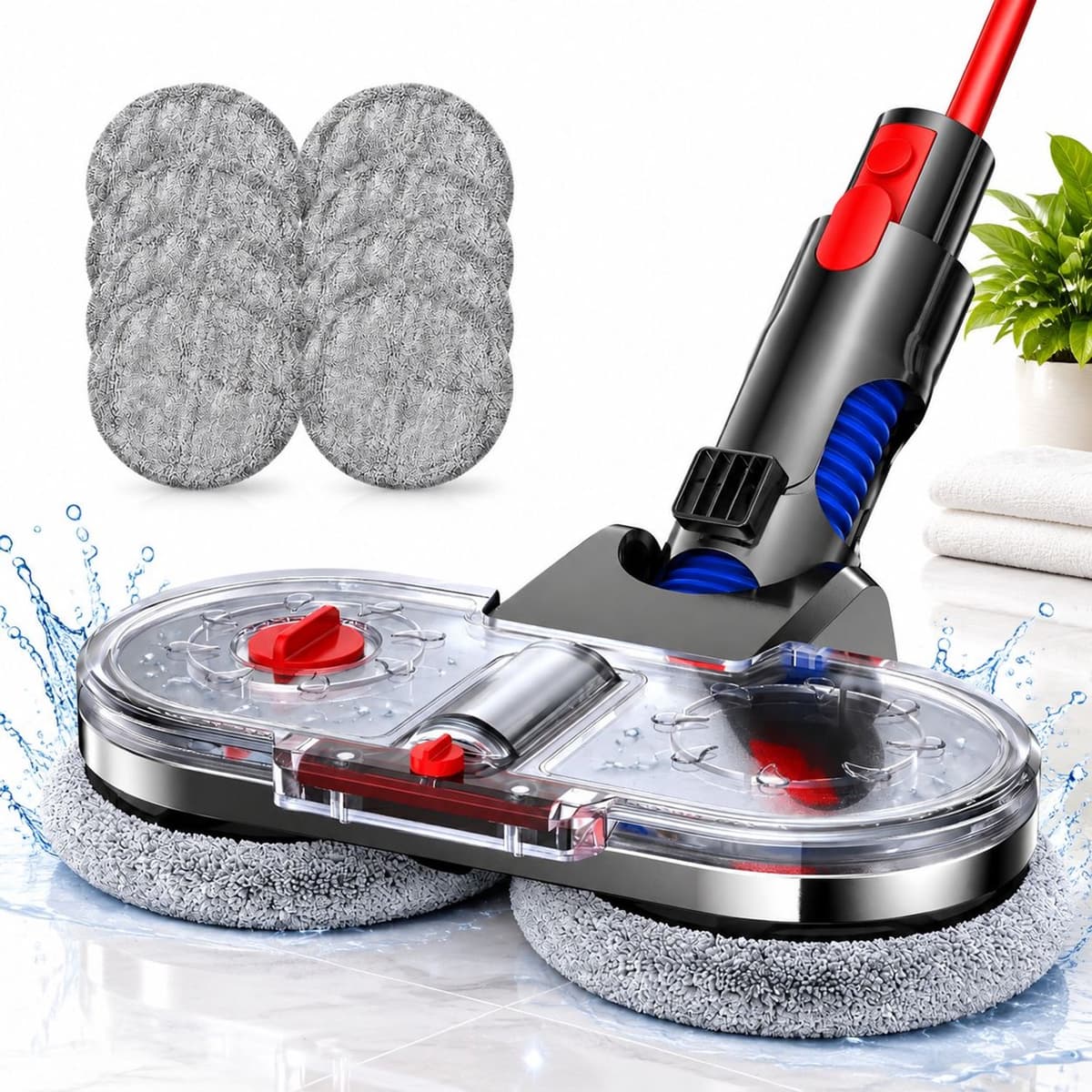 VHV - Elektrische vloerwisser - Mop & Dweil Opzetstuk - Geschikt voor Dyson V7 V8 V10 V11 V15 Steelstofzuiger - Stofzuigermond voor Nat & Droog - Inclusief 6 Dweilpads — afbeelding 1