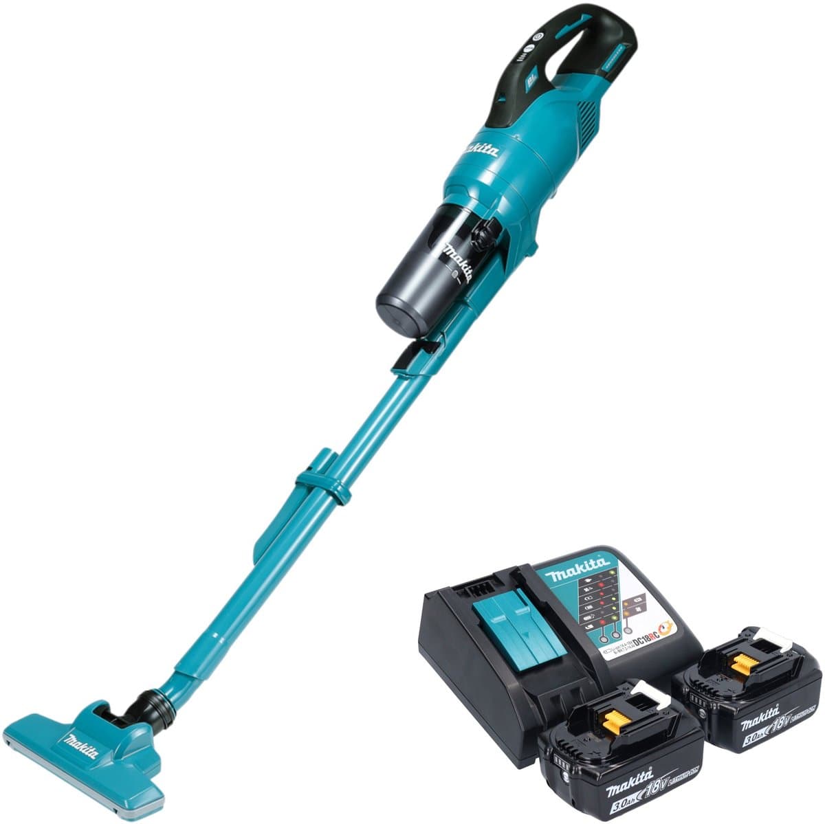 Makita DCL 286 FRF2 accustofzuiger 18 V 0,25 l borstelloos + 2x accu 3,0 Ah + oplader — afbeelding 1