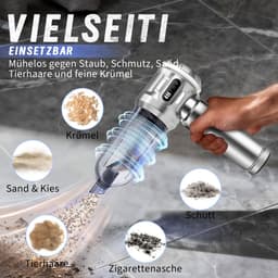 Glitzerlife - Handstofzuiger, Accu, Mini-Stofzuiger, Draadloos, 25000 Pa, Handstofzuiger, Sterk, 4-In-1 Autostofzuiger Met Borstelloze Motor, 3 Standen, DraagGlitzerlife -bare Stofzuiger Voor Auto - Zilver-Wit — thumbnail 4