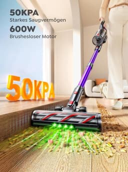 Draadloze Steelstofzuiger - Krachtige Zuiger - Efficiënt Huis Schoonmaken - 600W 50KPA Zuigkracht - 65 Min Looptijd - Paars — thumbnail 2
