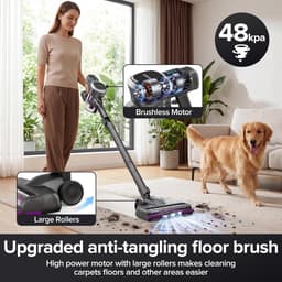 Steelstofzuiger Draadloos 48.000 Pa – 450W – 50 Min Accuduur – Anti-Klit Borstel met LED – HEPA Filter — thumbnail 4