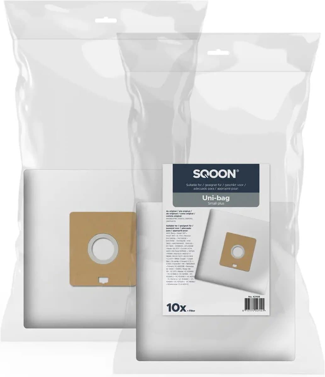 SQOON® Stofzuigerzakken Geschikt voor Uni-Bag Plus Small - 10 Stuks - Vervangt 9001669796 / D00013 / DDE050 / 2681045112 — afbeelding 1