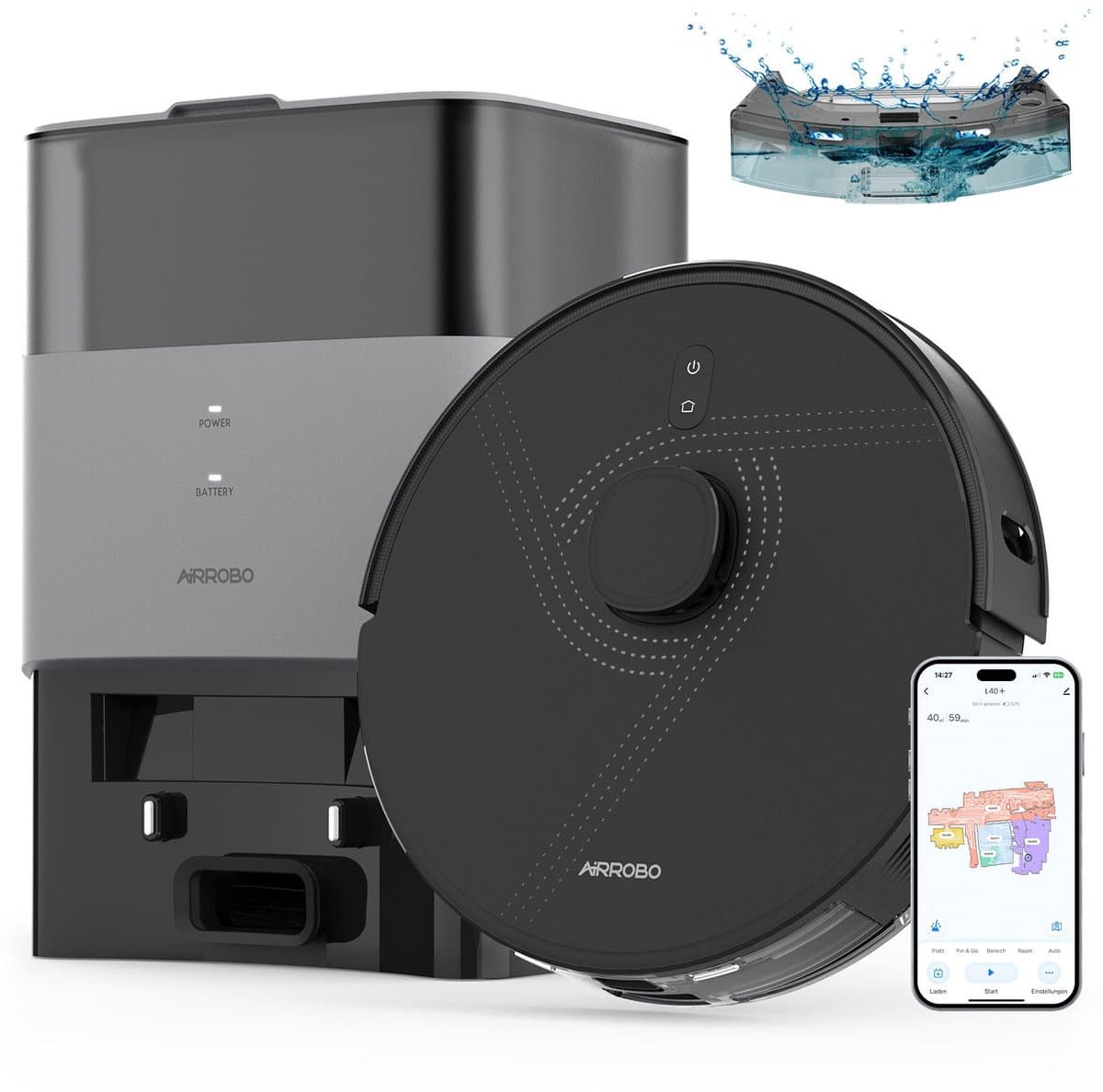 AIRROBO L40+ Nat-droog Robotstofzuiger – robotstofzuiger met dweilfunctie en afzuigstation – USLAM LiDAR-navigatie – 3-in-1 stofzuigen en dweilen – tot 180 minuten accuduur — afbeelding 1