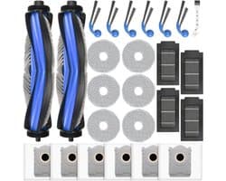 25-delige accessoirekit Geschikt voor Ecovacs Deebot T30C, T30C Omni en T30C Omni Gen2 robotstofzuigers: 2 hoofdborstels, 6 stofzakken, 4 filters, 6 dweilpads, 6 zijborstels en 1 reinigingsborstel.