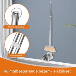 Bezem Met Stofpan - Veger Set - Vloeren Schoonmaken - Ergonomisch Ontwerp - Roestvrij Staal - Enkel Kenmerk — thumbnail 5