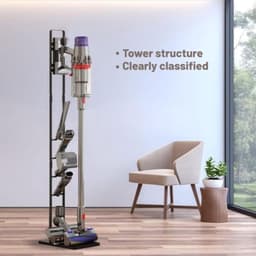 PromoHome Stofzuigerhouder - Metaal, Zwart - 4 Verstelbare Haken - Boorvrije Montage - Geschikt voor Dyson V6 V7 V8 V10 V11 V12 V15 en Andere Draadloze Stofzuigers - Wandbevestiging voor Opbergen Accessoires — thumbnail 3