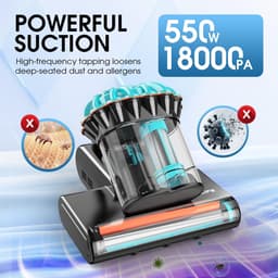 Matrasstofzuiger met UV-Licht – 18 kPa Zuigkracht, 550W, HEPA-Filter, Hete Lucht en Dubbel Stofreservoir — thumbnail 2