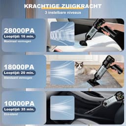SnelShoppen - Handstofzuiger Accu 4-in-1 Draadloos met LCD-Display, Sterke Autostofzuiger 28000PA, 3-standen, Mini Stofzuiger voor Auto, Keuken, PC, B — thumbnail 2