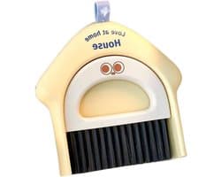 Stofblik en borstel - Mini bezemset - Bureau opruimen - Compact ontwerp - N.v.t. - Geel