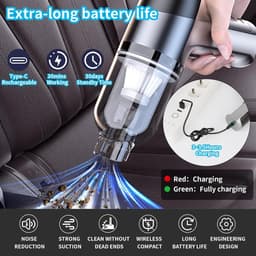 Handstofzuiger hoog vermogen draadloos - 6 kPA ~ 12 kPa - 4-in-1 draagbare kleine stofzuiger - auto thuisreiniging desktop toetsenbord — thumbnail 2