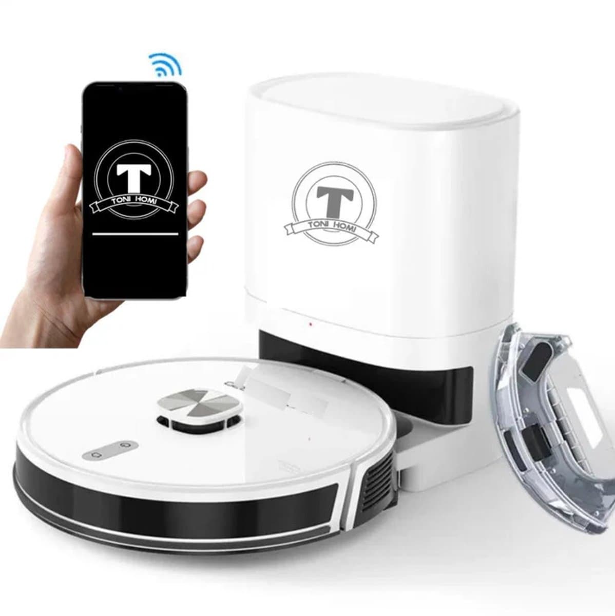 TONIHOMI® Q8- Robotstofzuiger met dweilfunctie - Automatisch legen - Robotstofzuiger met laadstation - LDS Laser navigatie - Wit — afbeelding 1