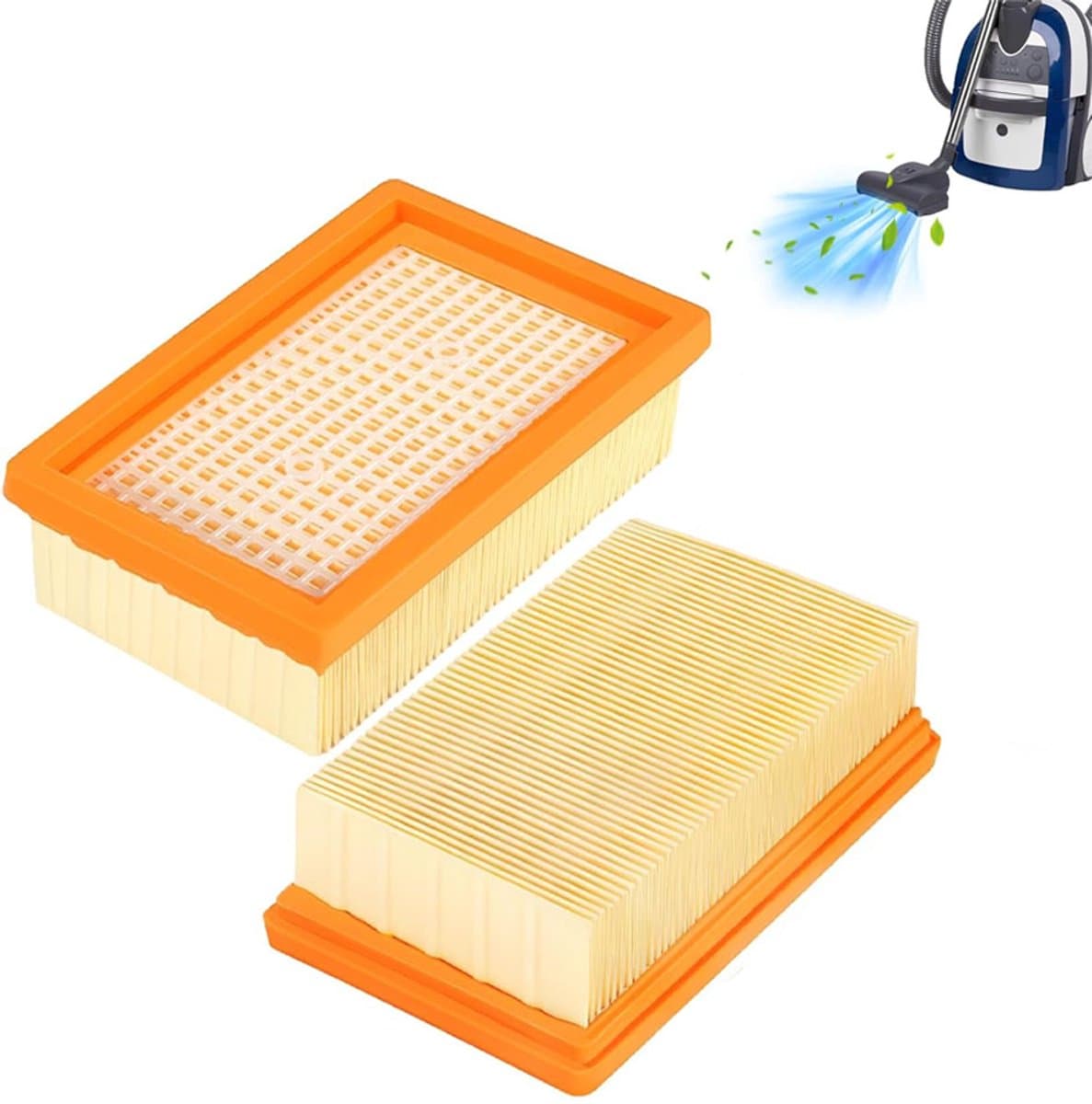 2x Vlakfilter Geschikt voor Kärcher WD4, WD5, WD6, MV4, MV5 en MV6 - Platte Vouwfilters - Stofzuigerfilter - Kärcher 2.863-005.0 - Patroonfilter - Cartridgefilter - Vervangt Originele Filters — afbeelding 1