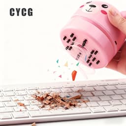 Bureaustofzuiger, USB-toetsenbordreiniger, draagbare potloodgum, gumrestenreiniger, sigarettenasreiniger, mini handstofzuiger - werkt op batterijen - gevoed door 2 AA-batterijen (batterijen en kabel niet inbegrepen) (Roze) — thumbnail 2