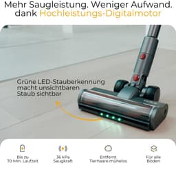 Lautux-Clenza Pro -Draadloze accu-stofzuiger 36 kPa, 3 zuigstanden, 70 min accuduur, HEPA-filter, turboborstel voor dierenharen, LED-display, wandhouder — thumbnail 2