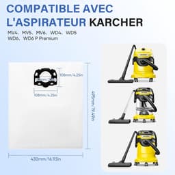 12 stuks KFI 487 Filterzakken – Vervangingszakken voor Kärcher WD4/WD5/WD6 & MV4/MV5/MV6 Serie | Geschikt voor Modellen WD4.000 t/m WD5.999 | Onderdeelnr. 2.863-006.0 — thumbnail 5