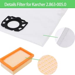 10 stofzuigerzakken KFI 487 2.863-006.0 + 2 KFI 4410 filters Gescht voor Kärcher WD4 WD5 WD6 WD5P WD6P Premium MV4 MV5 MV6 2.863-005.0 (17) stofzuiger — thumbnail 4