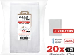 20x Stofzuigerzakken geschikt voor Nilfisk King / Extreme + 2 Filters - Duurzaam Karton Zonder Plastic - 3D Stofzakken + 2 Hygiëne filters - Premium kwaliteit - Multi lagen - Anti Allergie - Geschikt voor o.a. King, Extreme, Power en Elite Series — thumbnail 2