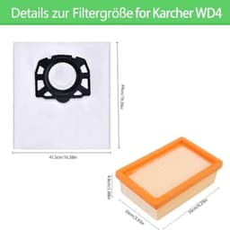 Stofzuigerzakken en filterset - 10 zakken + 2 filters Geschikt voor Kärcher 2.863-006.0 KFI 487 WD4 WD5 WD6 WD5P WD6P Premium MV4 MV5 MV6 reserveonderdelen 2.863-005.0 — thumbnail 1