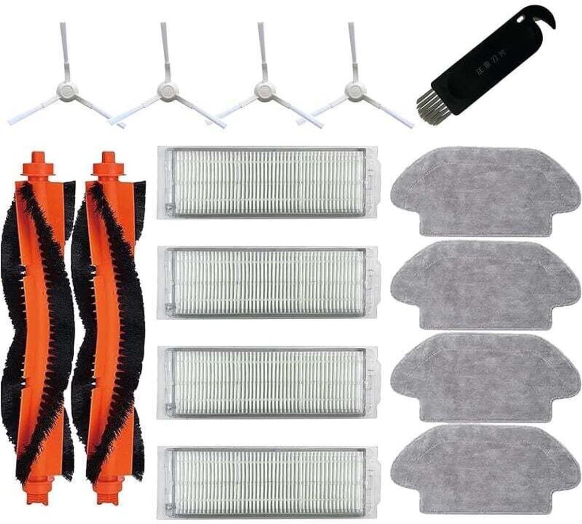 Accessoires Geschikt voor Xiaomi Vacuum-Mop 2S Robotstofzuiger S12 S10 Mop Pro XMSTJQR2S: 4 dweilpads/reinigingspads, 4 filters, 4 zijborstels — afbeelding 1