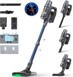 Olvy Steelstofzuiger Draadloos 350W - Met Dweilfunctie - 5 Zuigniveaus - Vacuum Cleaner - Draadloze Snoerloze Stofzuiger - Zonder Zak - Op Accu - 35Kpa - Kruimeldief — thumbnail 1