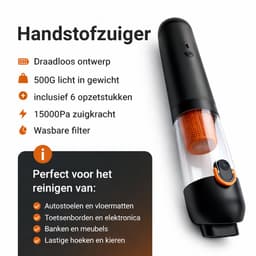Mondura® PowerClean - Handstofzuiger - Auto Stofzuiger - Kruimeldief Snoerloos 3-in-1 – Mini Kruimelzuiger Voor Hondenharen – Air Duster – 6 Opzetstukken — thumbnail 5