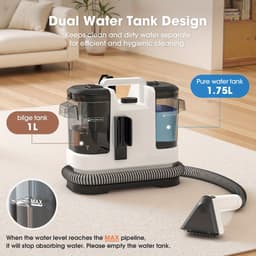 Vlekkenreiniger 600W – Tapijt- en Bekledingreiniger – 20 kPa Zuigkracht – Met 1,75L & 1L Waterreservoir – Inclusief Opzetstukken – Voor Bank, Auto en Huisdieren — thumbnail 5