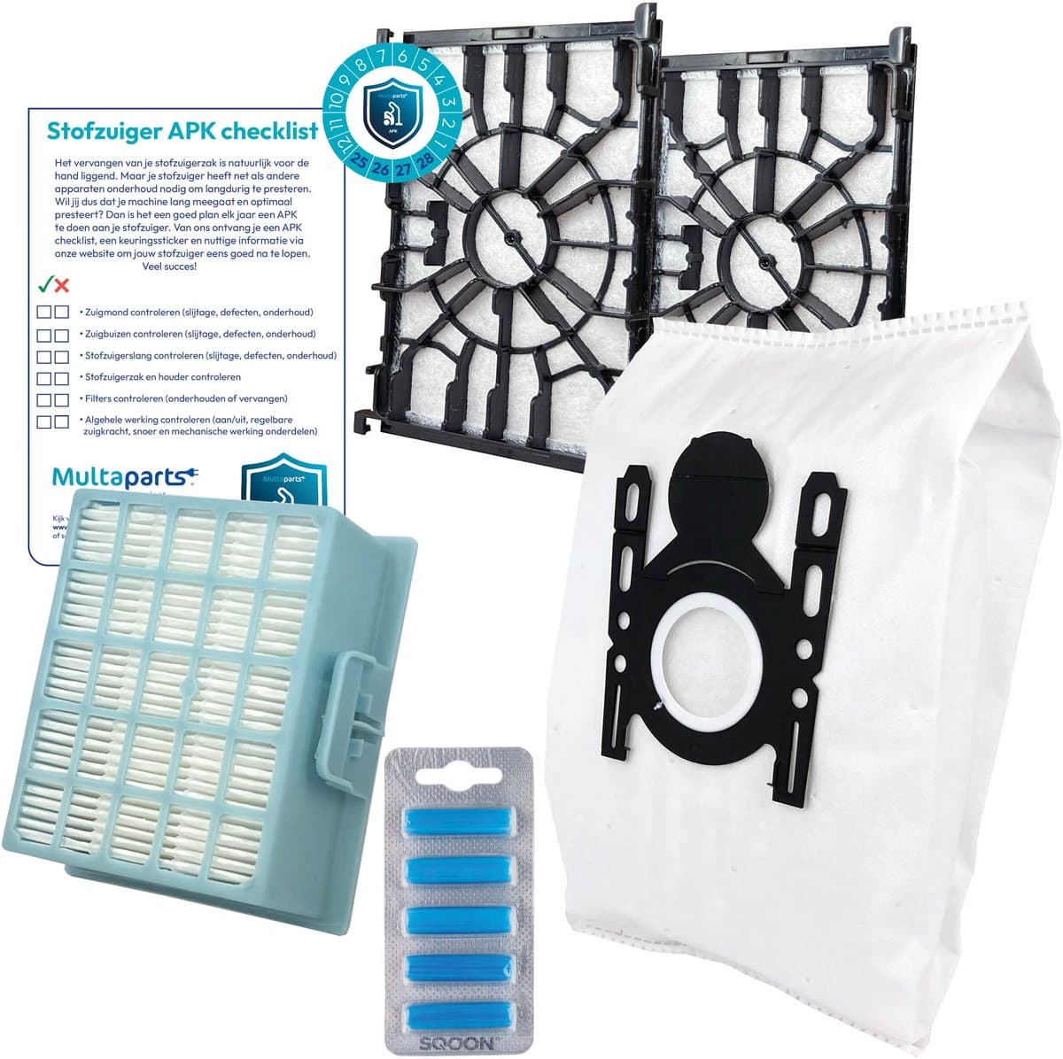 Multaparts® stofzuiger-APK set Siemens Z4 | Complete onderhoudsset met stofzuigerzakken (10 x), motorfilter (2 x), HEPA filter, geursticks (5 x), APK-checklist & APK-sticker | Maak je stofzuiger weer als nieuw — afbeelding 1