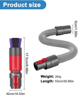 Verlengslang Geschikt voor Dyson Steelstofzuiger V15, V11, V10, V8 & V7 - Stofzuiger accessoires - Krasvrije stofborstel en Verlenging flexibele slang - Mondstuk - Stofzuigeraccessoires - Grijs — thumbnail 2