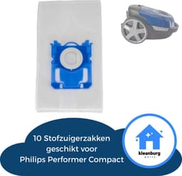 Kleanburg® onderhoudsset geschikt voor Philips Performer Compact, 10 stofzuigerzakken, motorfilter, HEPA filter, vervangt onder meer CP1352/01 en 432200494411 — thumbnail 3