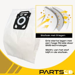 40 Stofzuigerzakken PARTS4® geschikt voor Nilfisk King / Elite / Extreme | Made in Europe | Passend in Nilfisk King GM200, GM300, GM400 series, Nilfisk Elite series, Nilfisk Extreme X100, X150, X210, X300 series, 107412688 — thumbnail 5