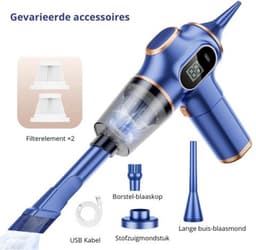 Kruimeldief - Draadloze stofzuiger - Auto stofzuiger - Deep clean - Herbruikbaar HEPA filter - Blauw — thumbnail 3