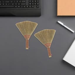 Handveger Set - Kleine bezem - Tafel schoonmaken - Handgeweven design - 2 stuks - Lichtbruin — thumbnail 2