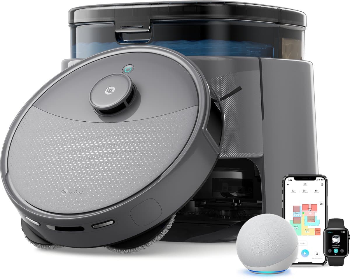 LEFANT M3 max - Robotstofzuiger met dweilfunctie en automatisch leegstation - 20.000 Pa zuigkracht - Alles-in-één station - Automatisch dweilen en drogen - App-bediening - Voor dierenhaar — afbeelding 1