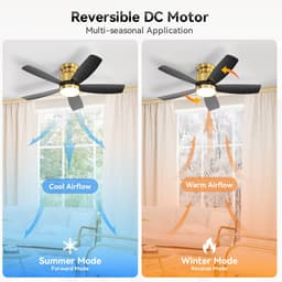 DESMIU Plafondventilator 42 Inch - Reversibele DC-Motor Met 5 ABS-Vleugels, Led Verlichting, Afstandsbediening, Timer En 6 Snelheden - Voor Slaapkamer En Woonkamer - ABS - Zwart Goud — thumbnail 4