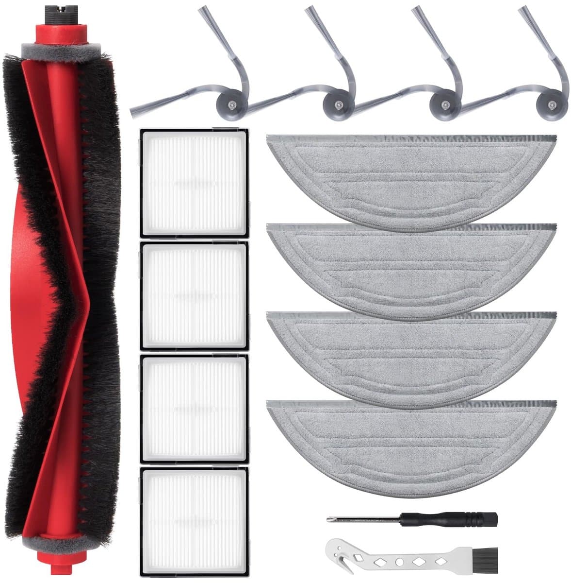 Dailygoods- Accessoireset voor Roborock Q10 S5 - 1 Hoofdborstel - 4 Hepa-filters - 4 Reinigingsdoeken - 4 Stofzakken - 4 Zijborstels - Inclusief Schroevendraaier - Robotstofzuiger Onderdelen — afbeelding 1