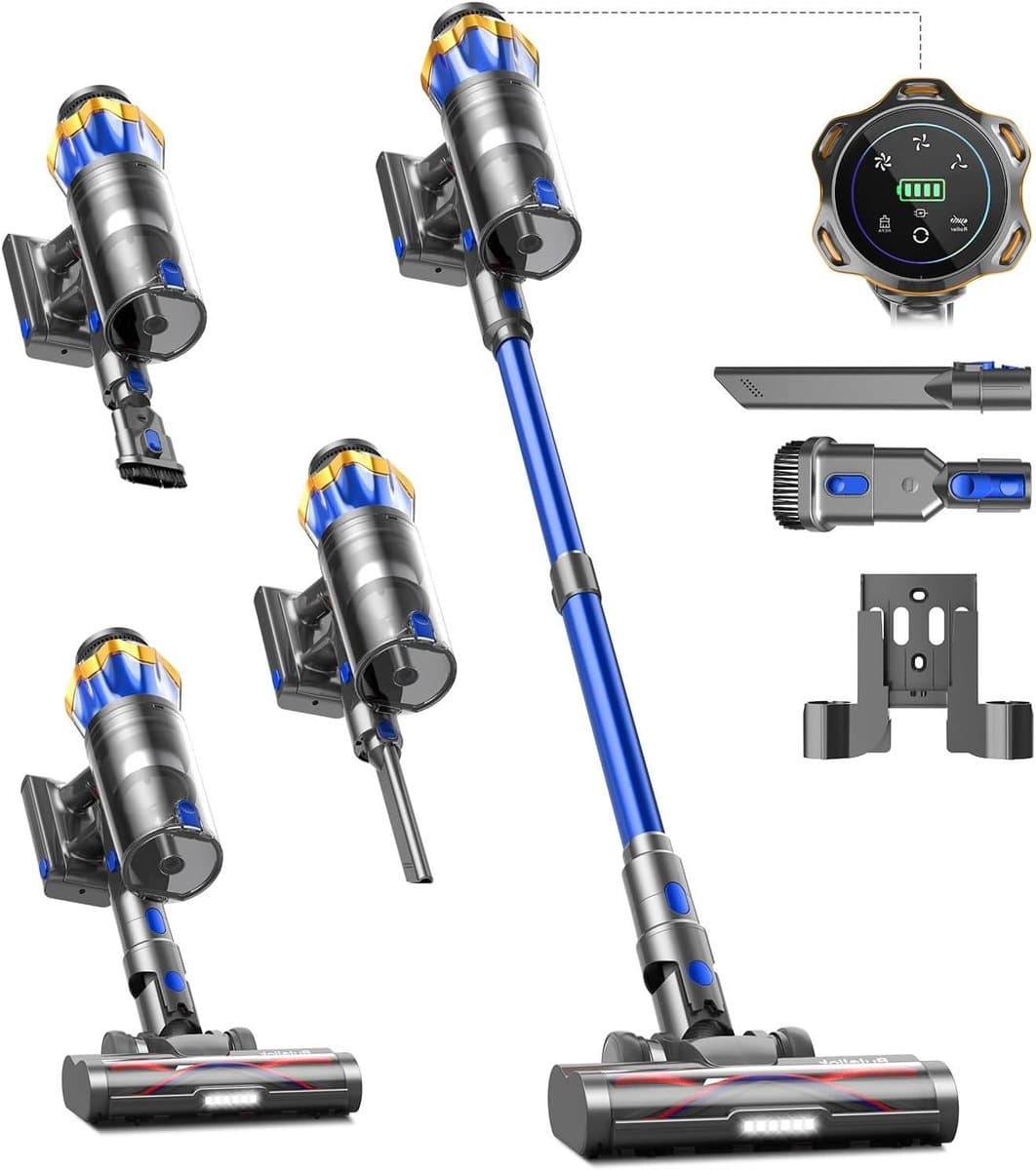 Draadloze Stofzuiger - Steelstofzuiger Accu - Efficiënt Schoonmaken - Anti-klit Borstel - 65 Min Werktijd - Blauw — afbeelding 1