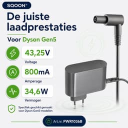 SQOON® Lader geschikt voor Dyson Gen5 stofzuiger 43,25V 800mA - Gelijk aan 972408-03 — thumbnail 1