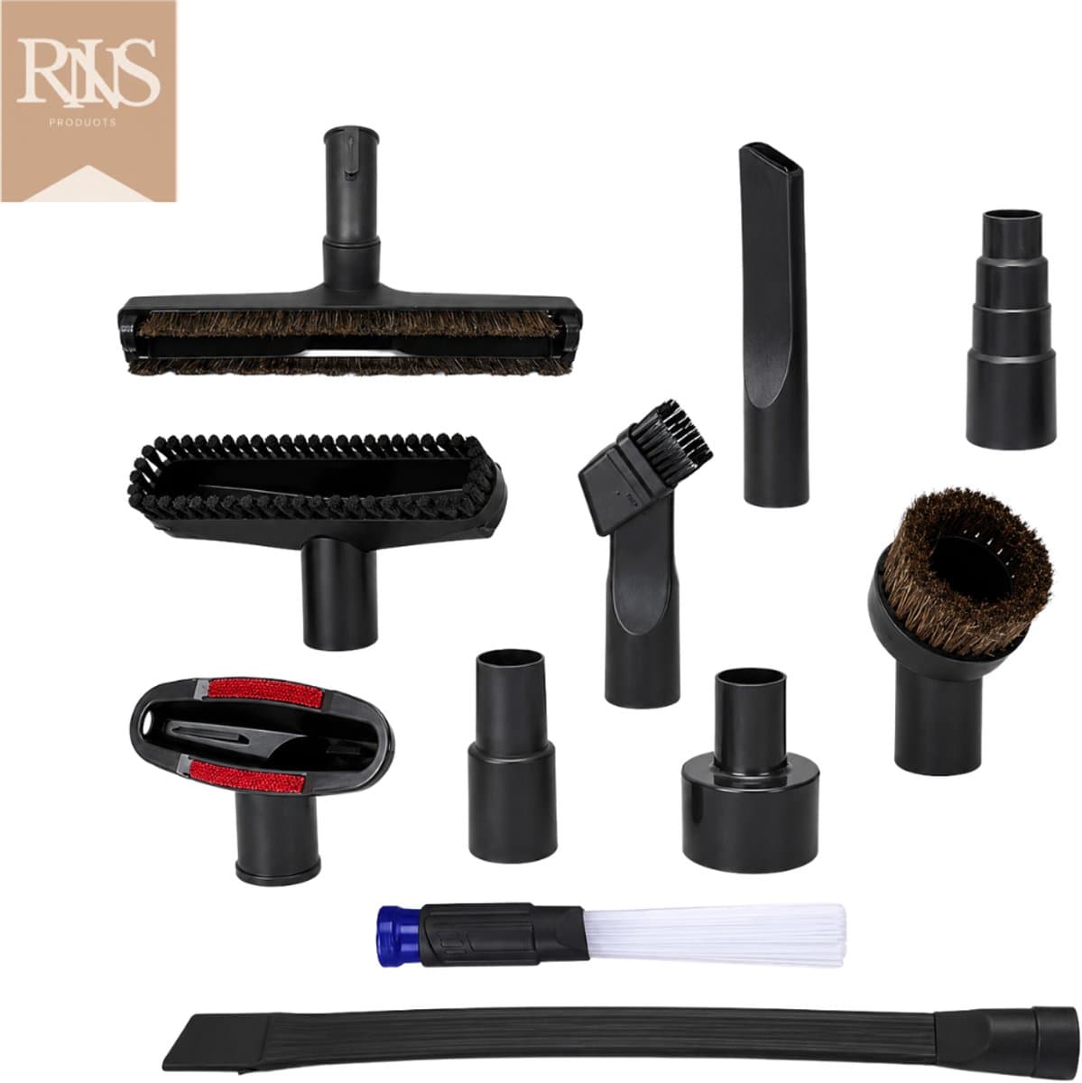 11-delig Universele Stofzuiger Hulpstukken Set - Ø32 & Ø35 mm - Inclusief Koppelstuk - Zuigmond - Meubelborstel - Spleetzuigmond - Stofzuigermondstuk - Borstel - Universeel Zuigmond - Flexibele Kierenzuiger - Dierenhaarborstel - RINS Products — afbeelding 1