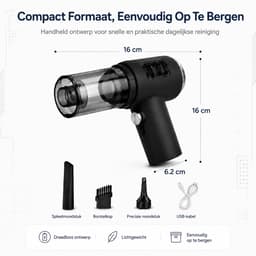 Autostofzuiger Draadloos – Handstofzuiger voor Auto Interieur – Droog en Nat Gebruik – Compacte Kruimeldief met Accessoires voor Stoelen, Vloermatten en Smalle Ruimtes – Zwart — thumbnail 4