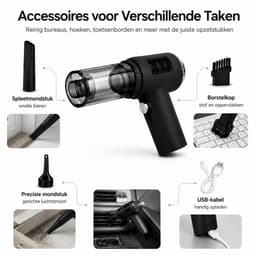 Autostofzuiger Draadloos – Handstofzuiger voor Auto Interieur – Droog en Nat Gebruik – Compacte Kruimeldief met Accessoires voor Stoelen, Vloermatten en Smalle Ruimtes – Zwart — thumbnail 3